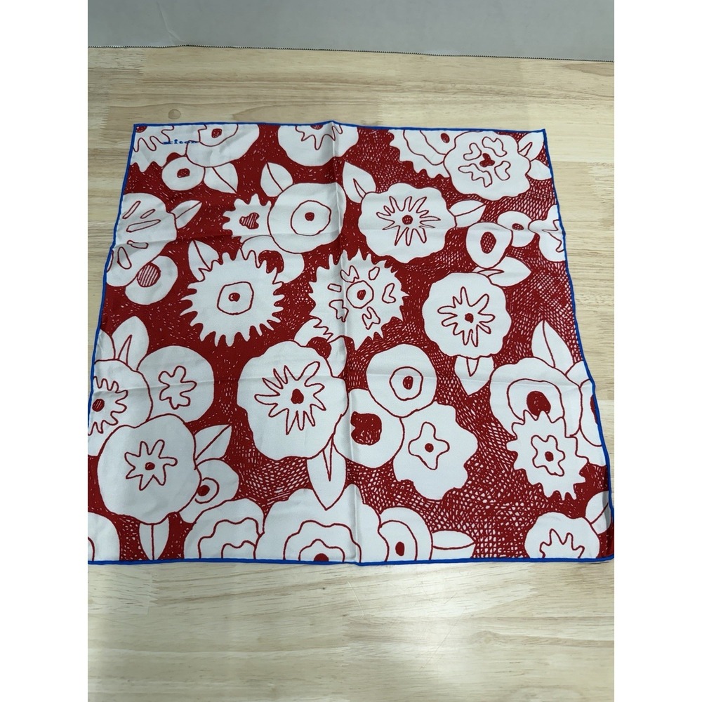 Kiton Napoli 100% Silk Red Floral Geometric Pocket Square Handkerchief Italy